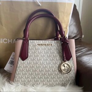 Michael Kors Burgundy and Cream Satchel
